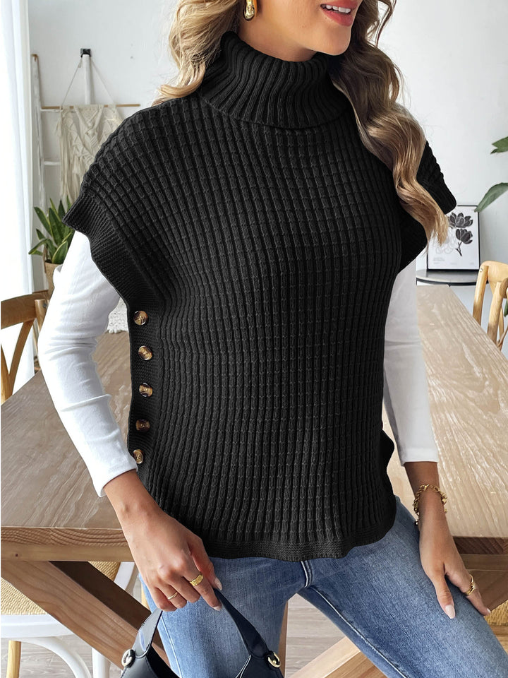 Button Detail Turtleneck Pullover Sweater Vest