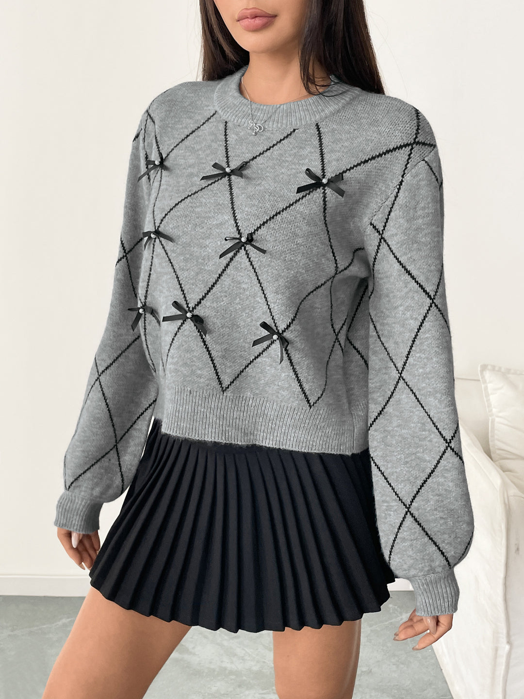 Bow Detail Diamond Sweater
