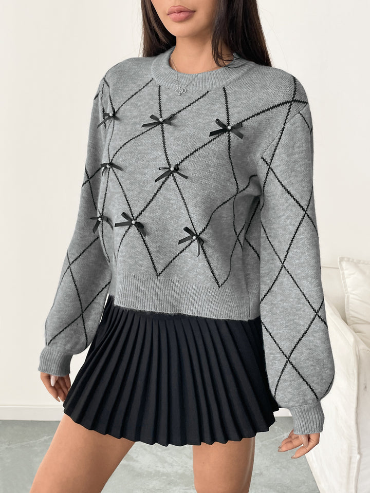 Bow Detail Diamond Sweater