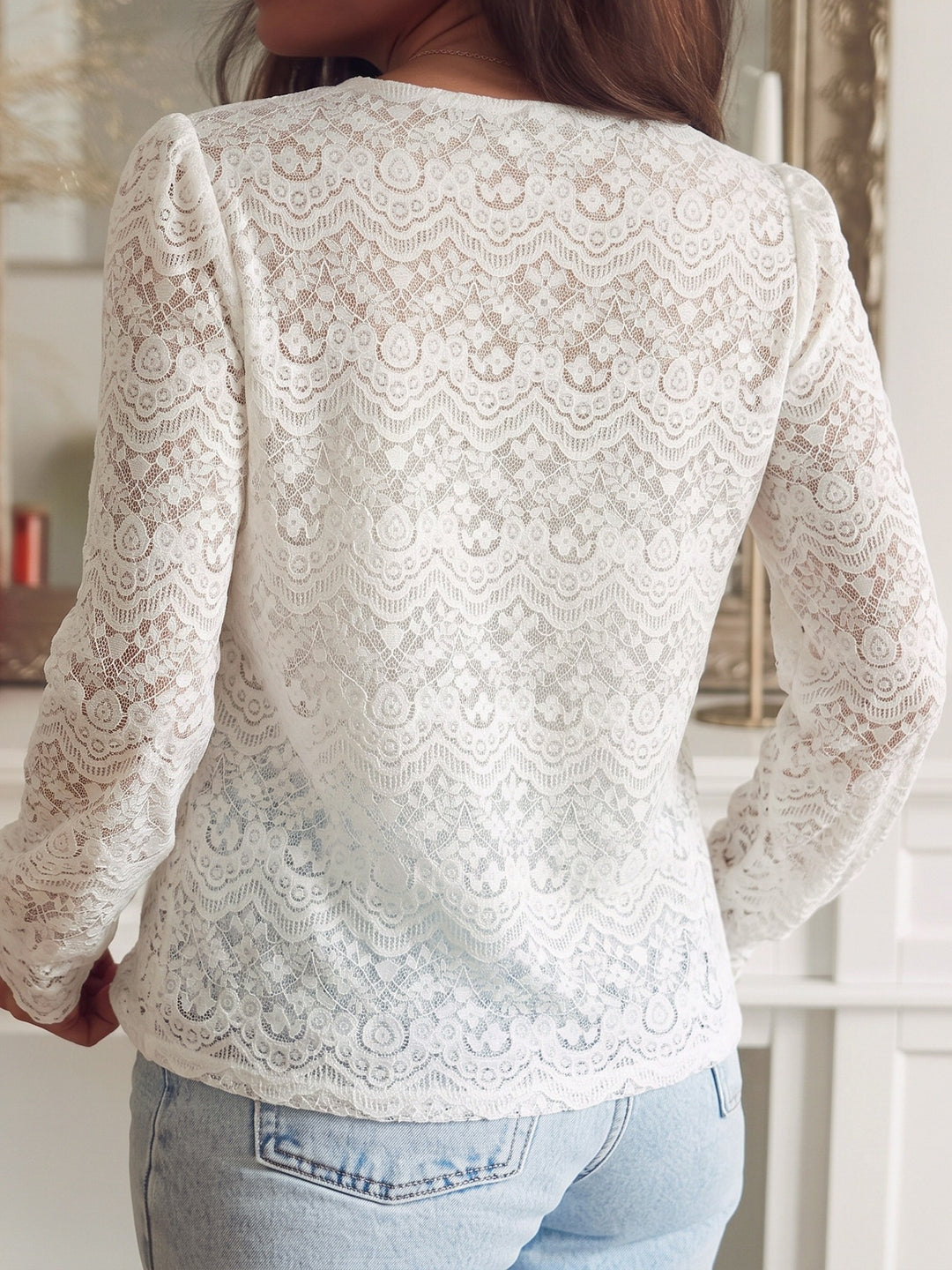 Romantic Scalloped Lace Button Blouse