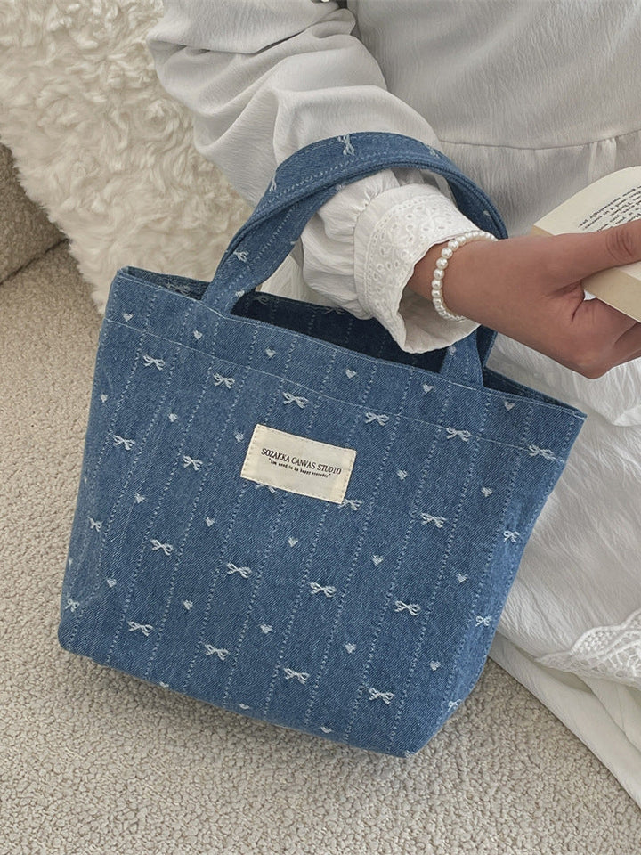 Coquette Bow Denim Tote Bag