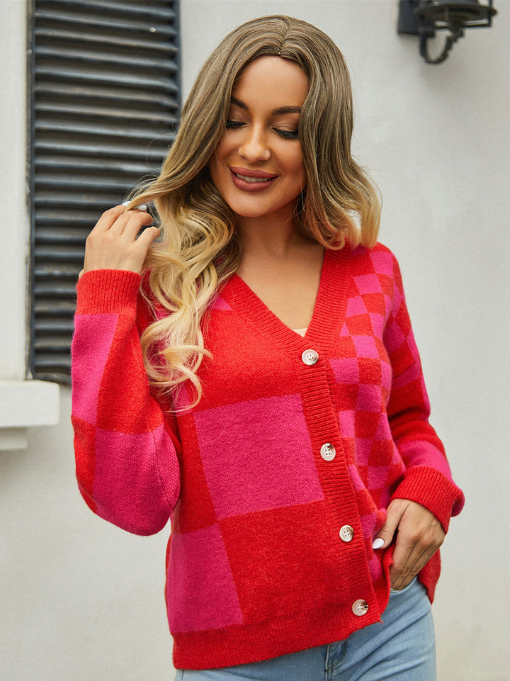 Checkered Button Front Sweater