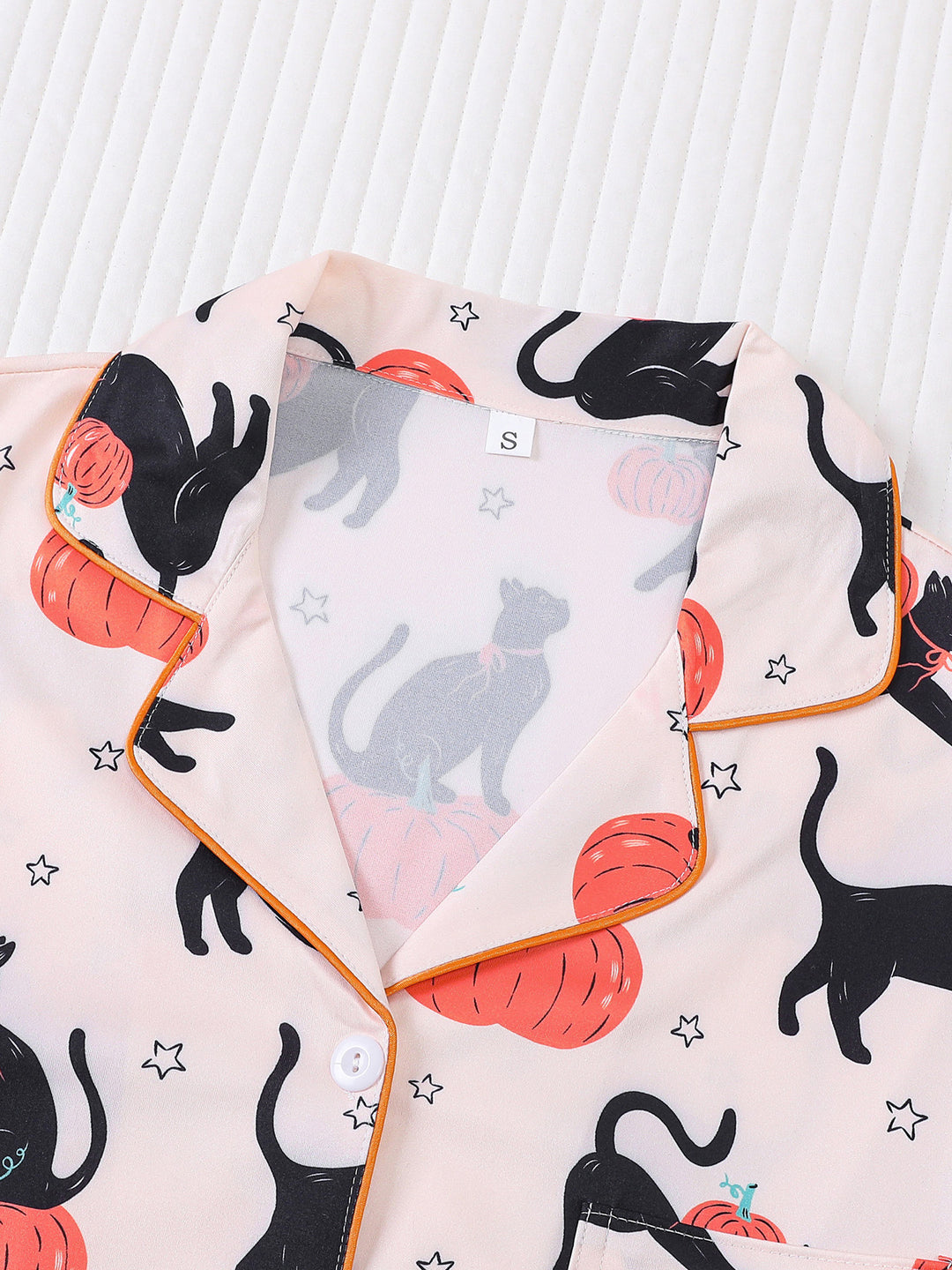 Black Cat & Pumpkin Print Pajama Set