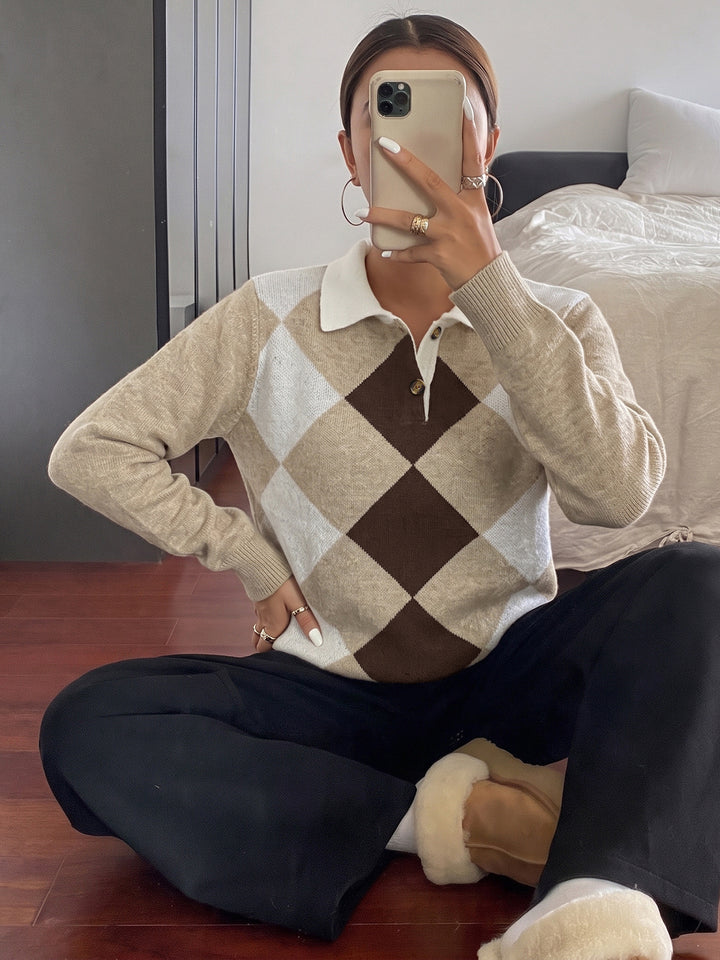 Argyle Collared Knit Sweater