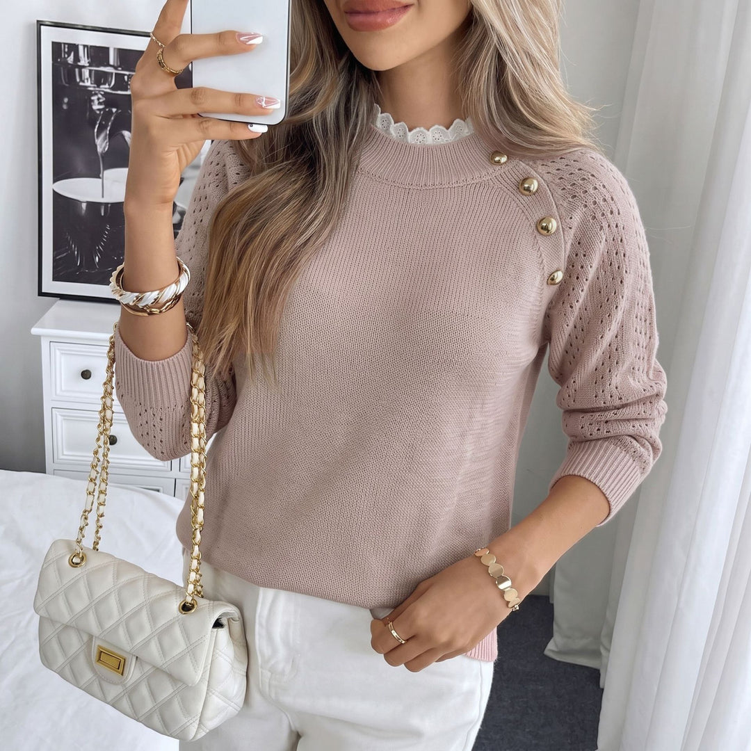 Blush Pointelle Sleeve Button Detail Sweater