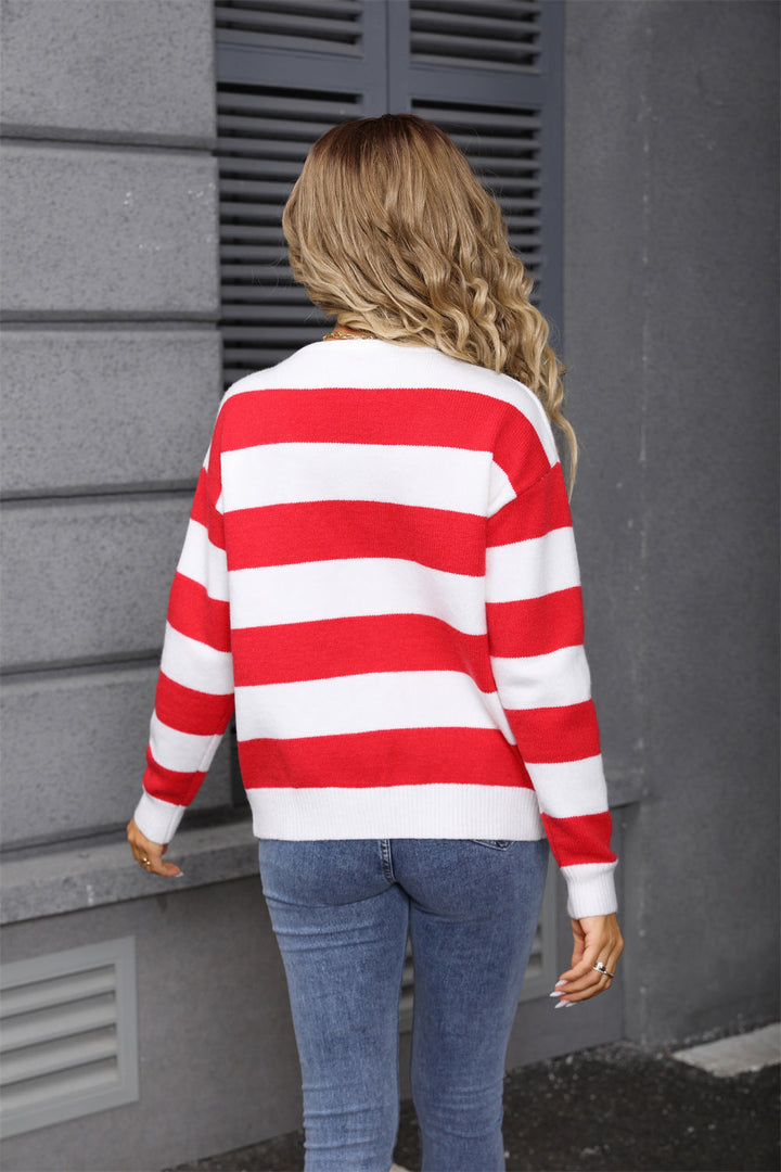 Tie Front Heart & Stripe Sweater