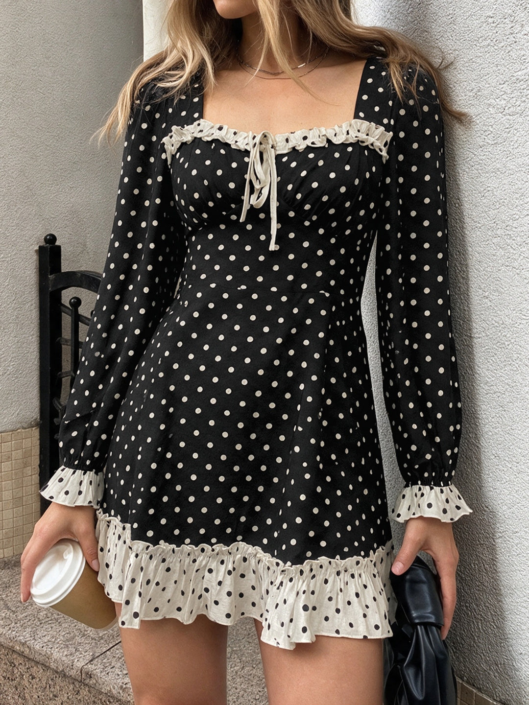 Lace Trim Polka Dot Mini Dress