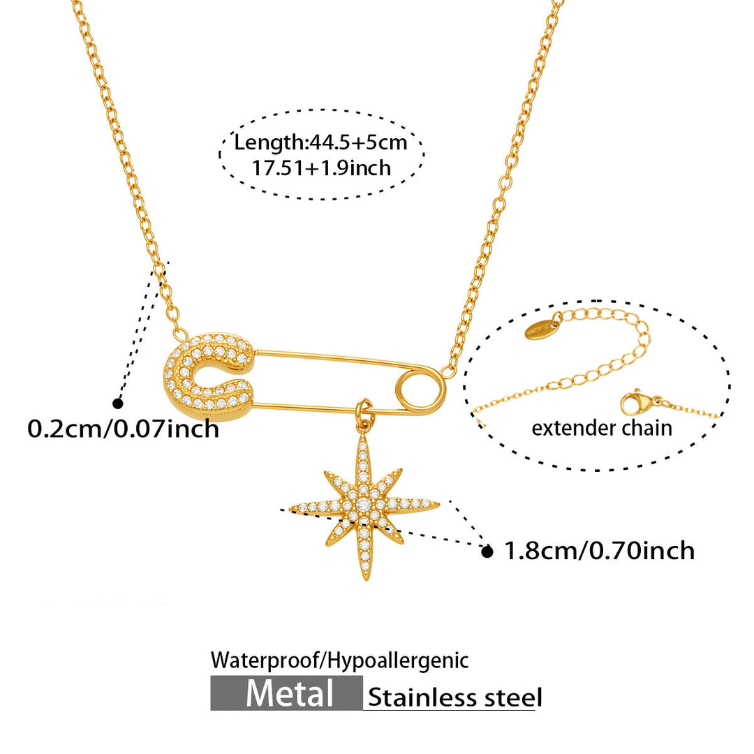 Safety Pin Starburst Pendant Necklace