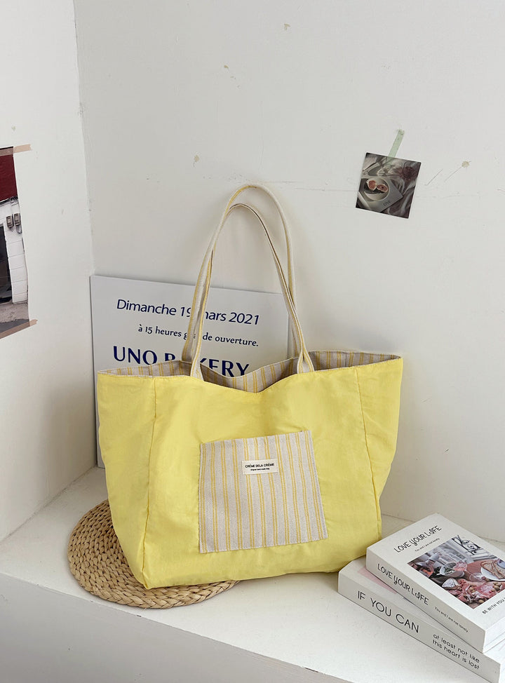 Crème Reversible Stripe Shoulder Tote Bag