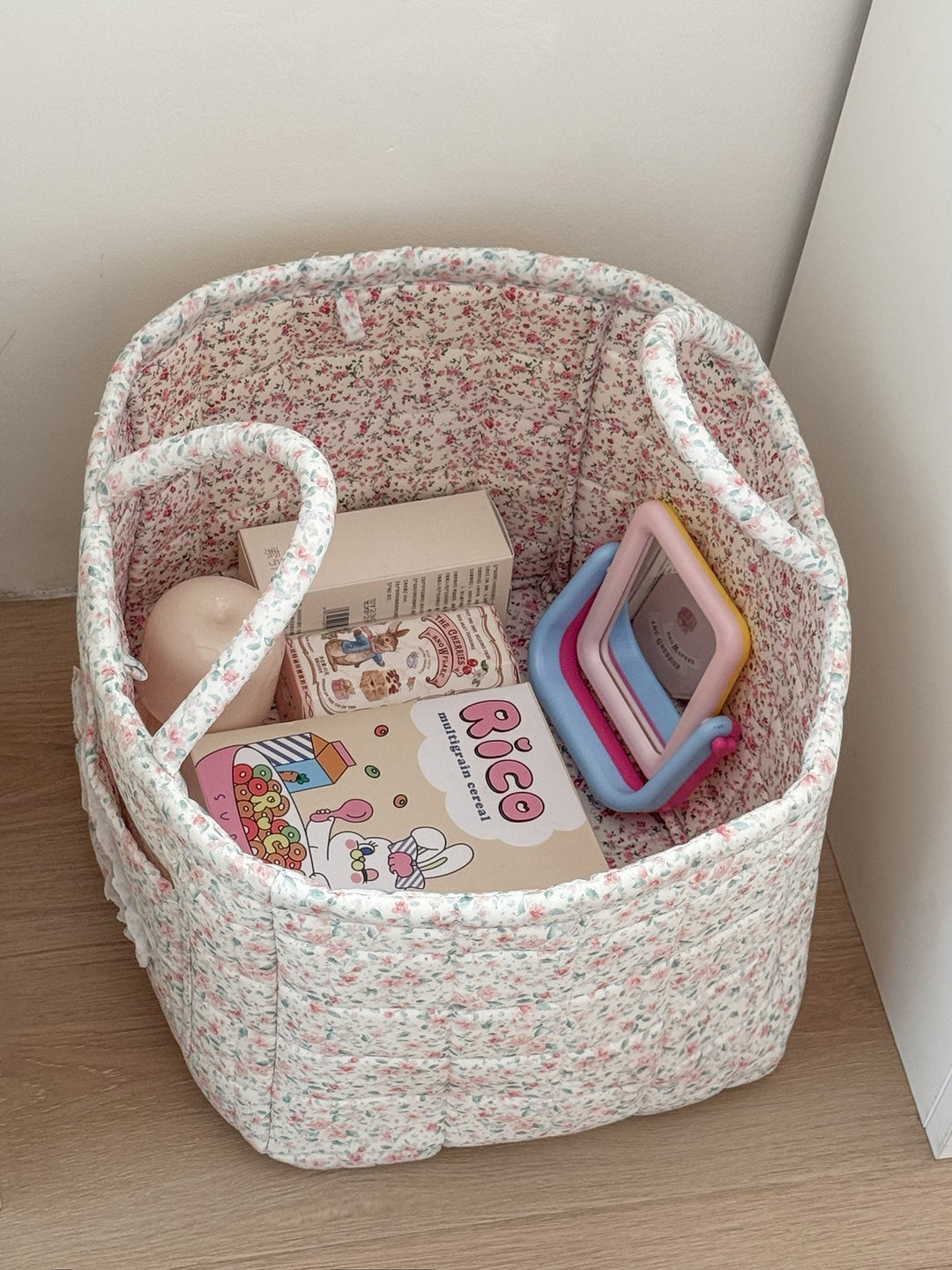 Quilted Floral Storage Tote