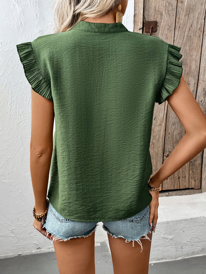 Olive Ruffle Sleeve V-Neck Blouse