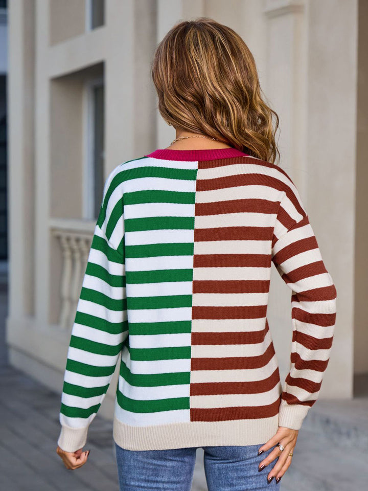 Multicolor Contrast Stripe Sweater
