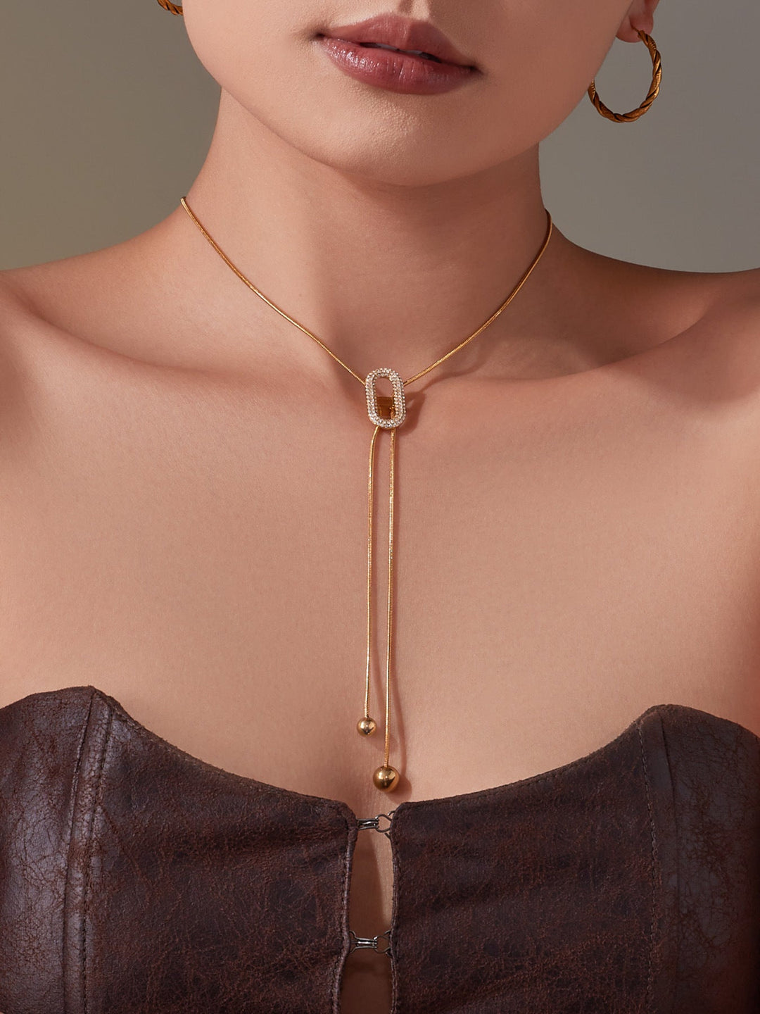 Zircon Slider Lariat Necklace