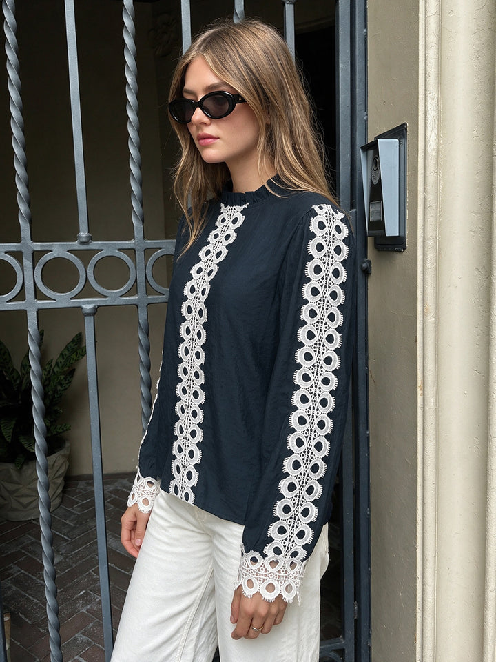 Contrast Lace Trim Blouse