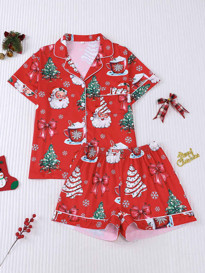 Vintage Christmas Santa Short Pajama Set