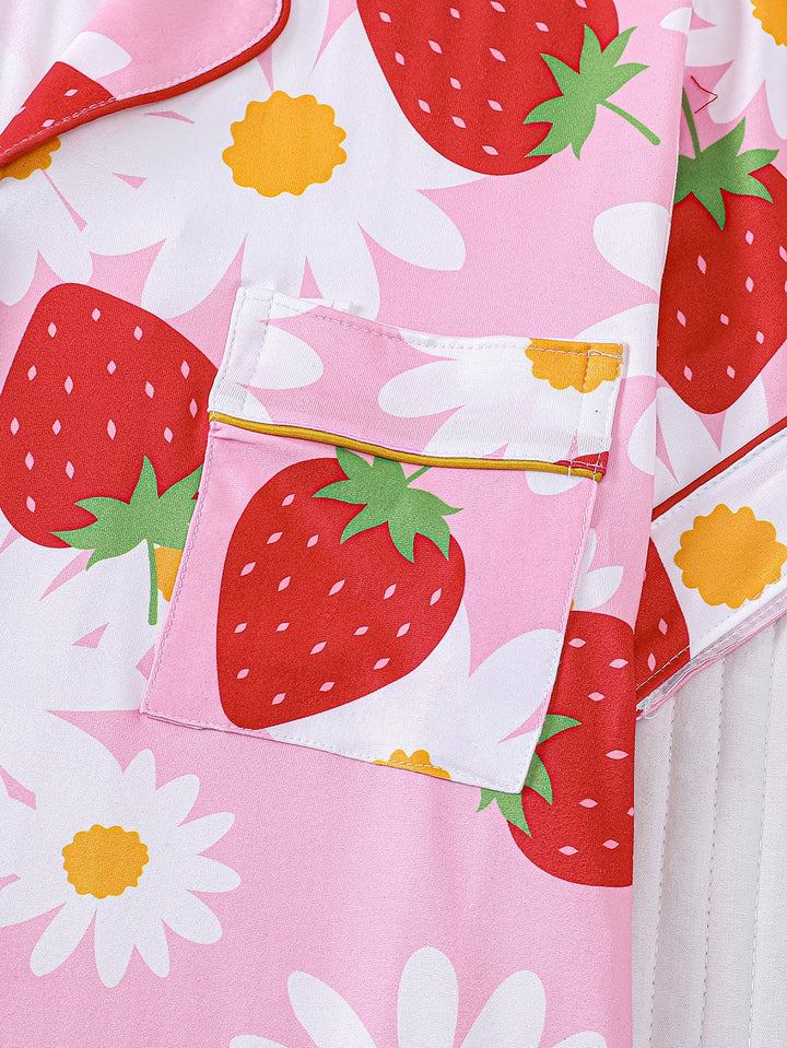 Daisy & Strawberry Print Women's Pajama Shorts Set