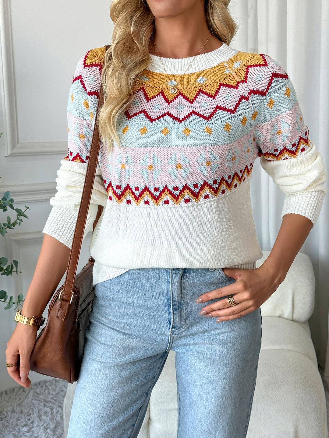 Colorful Fair Isle Geometric Sweater
