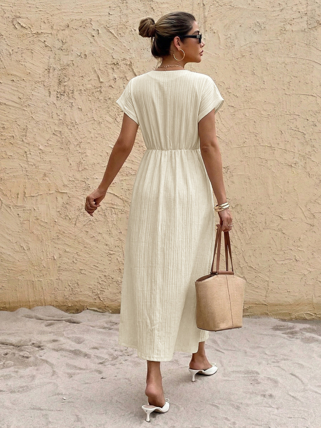 Coastal Cream Twist Waist Midi Dress Large