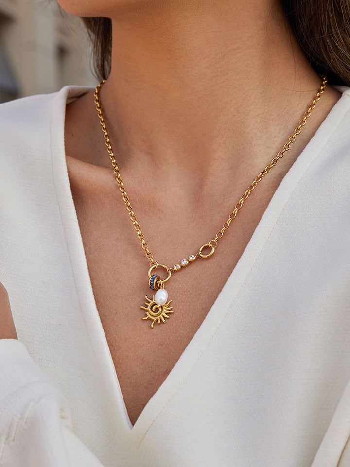 Celestial Sun Charm Layered Pendant Necklace