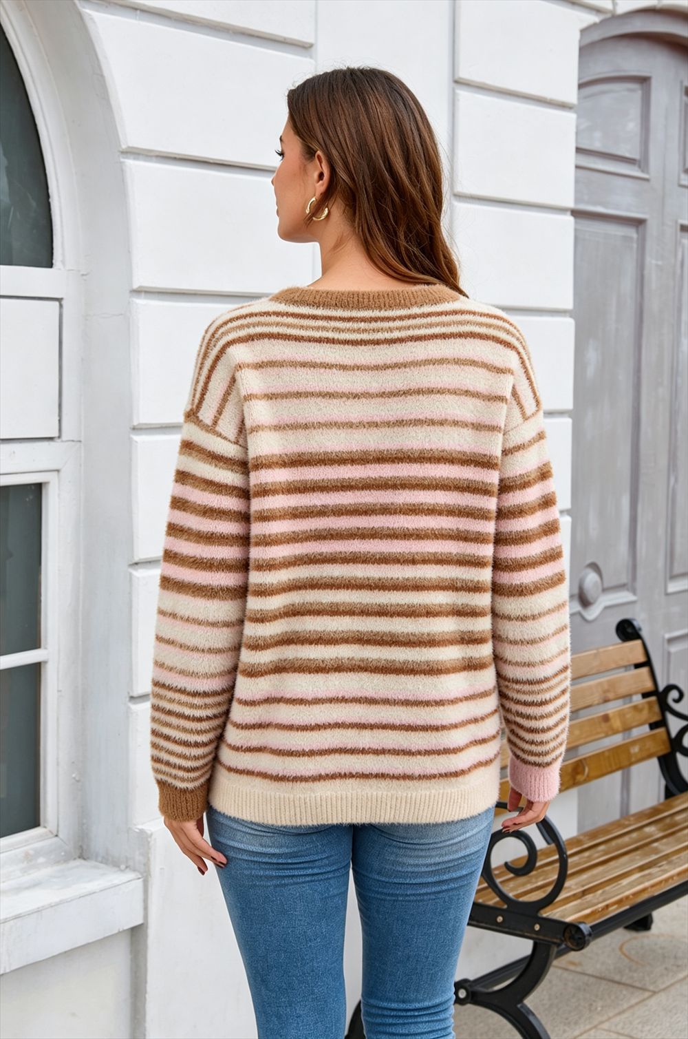 Neutral Stripe Fuzzy Knit Cardigan