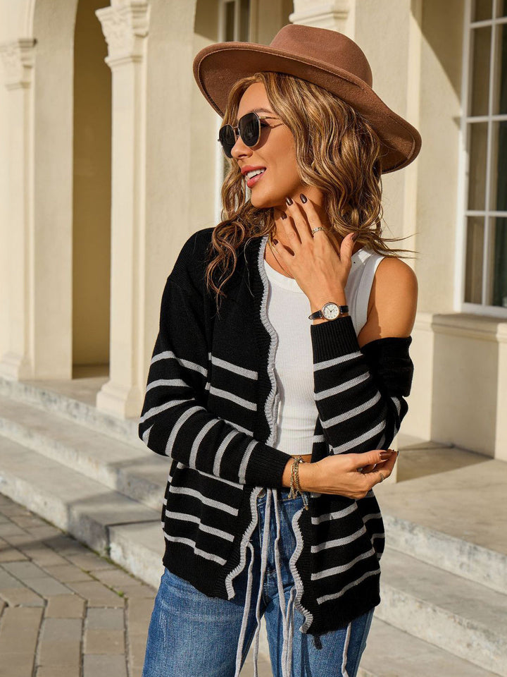Bow Tie Front Stripe Sweater