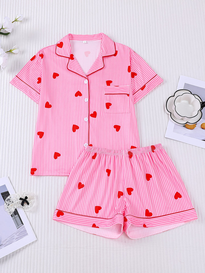 Pinstripe Heart Print Pajama Set