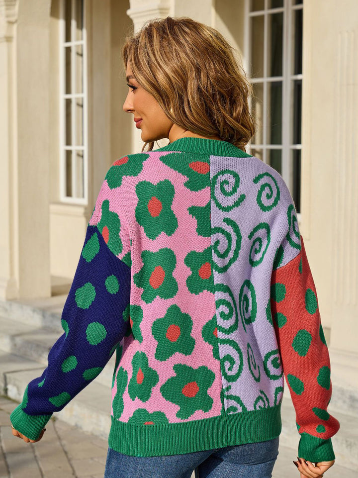 Colorful Mixed Pattern Open Front Cardigan