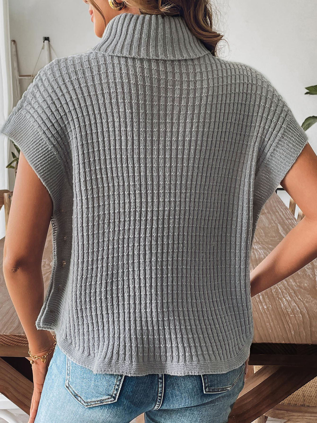 Button Detail Turtleneck Pullover Sweater Vest