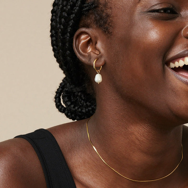 Gold Pearl Huggie Hoop Earrings
