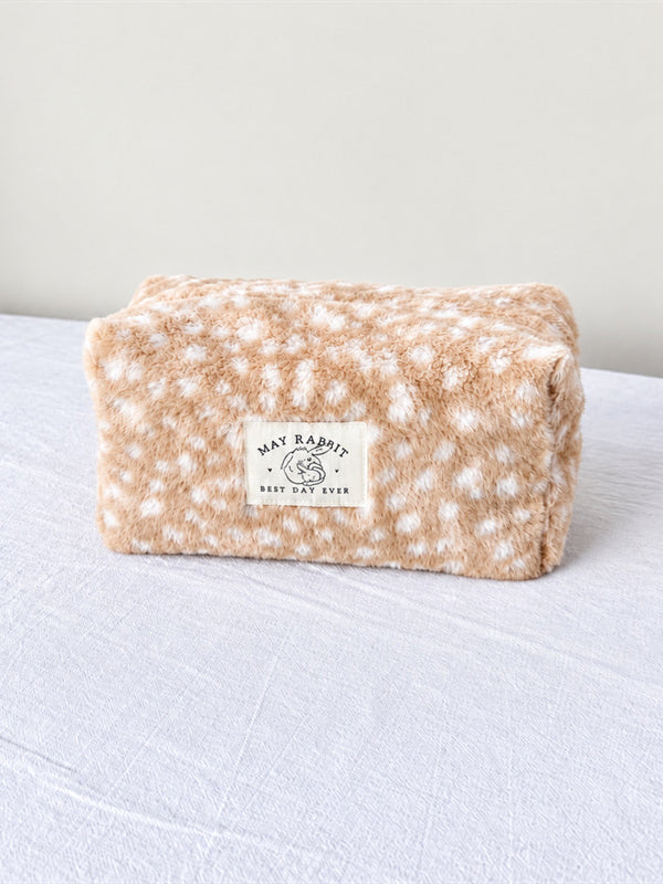 Fuzzy Deer Print Cosmetic Bag