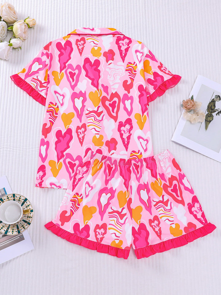 Groovy Heart Print Pajama Set