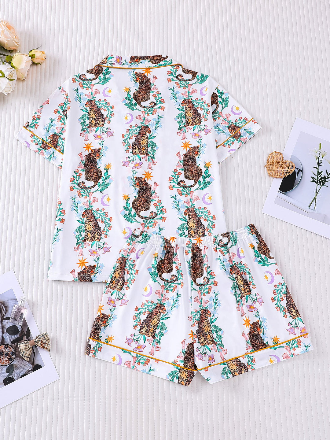 Floral Cheetah Cat Pajama Set