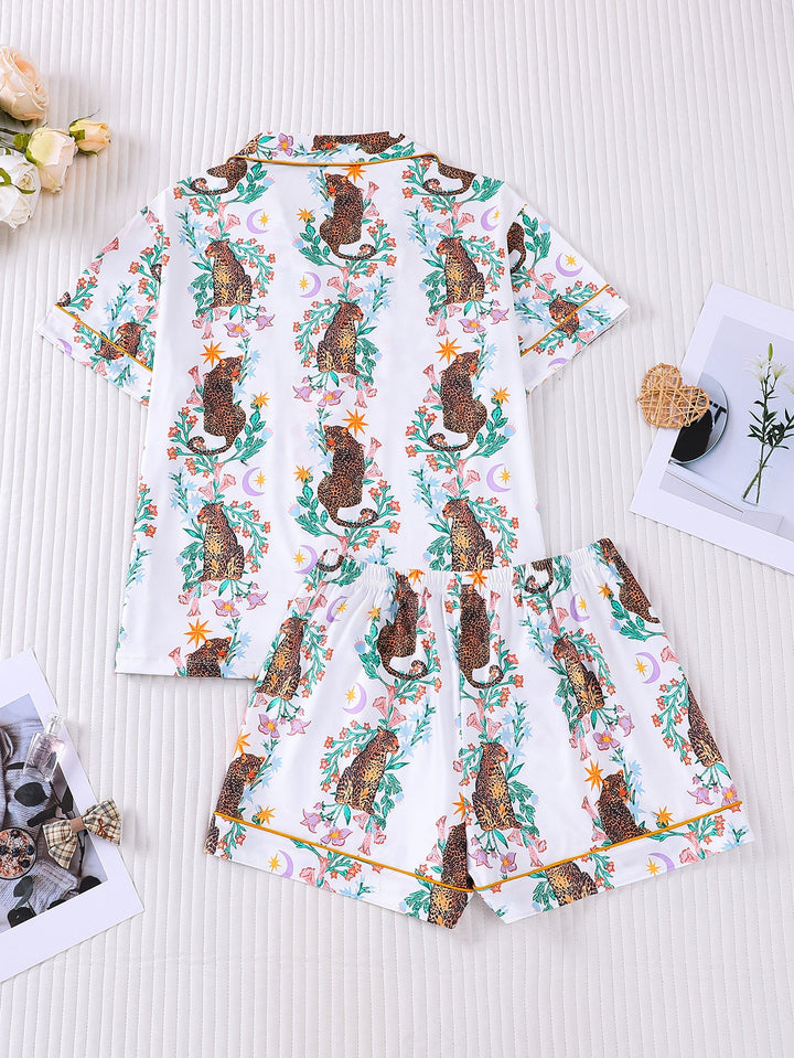 Floral Cheetah Cat Pajama Set