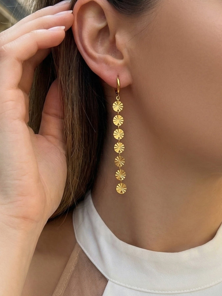 Gold Disc Drop Huggie Earrings