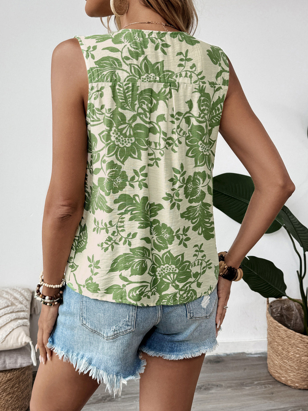 Leaf Printed Sleeveless Top
