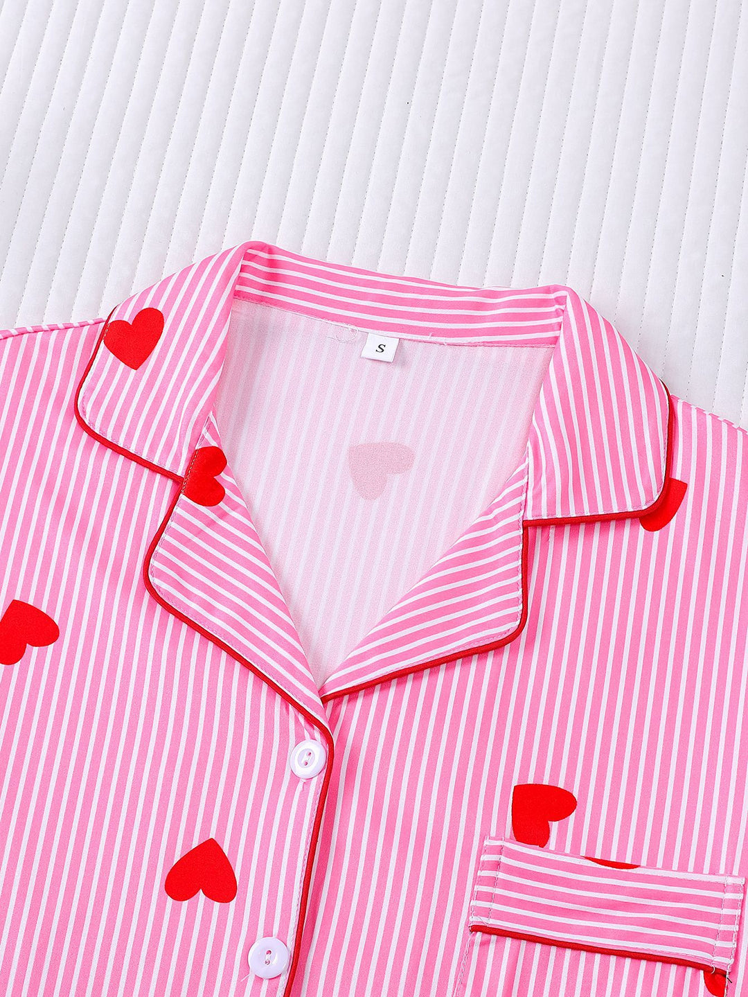 Pinstripe Heart Print Pajama Set