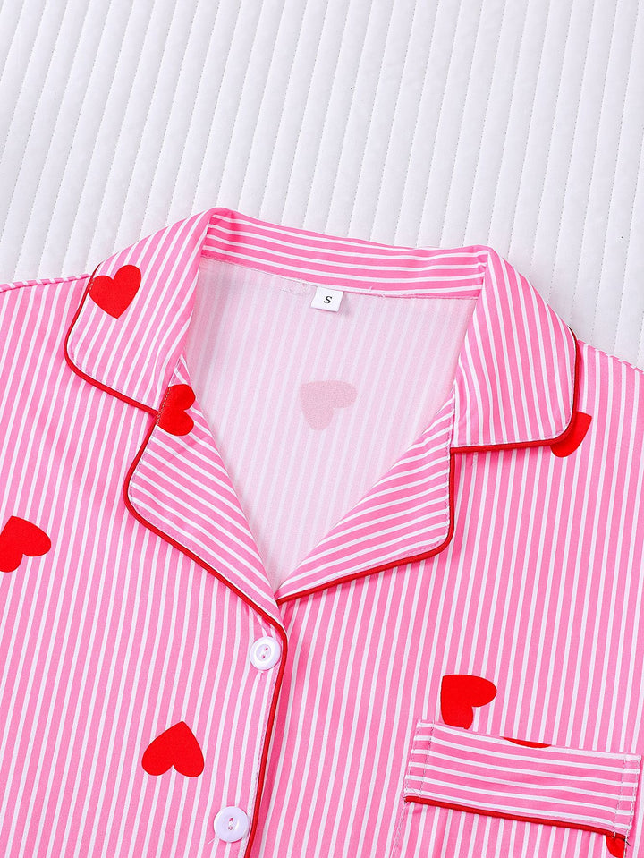 Pinstripe Heart Print Pajama Set