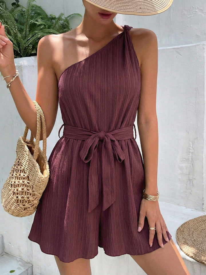 Crinkle Fabric One Shoulder Romper