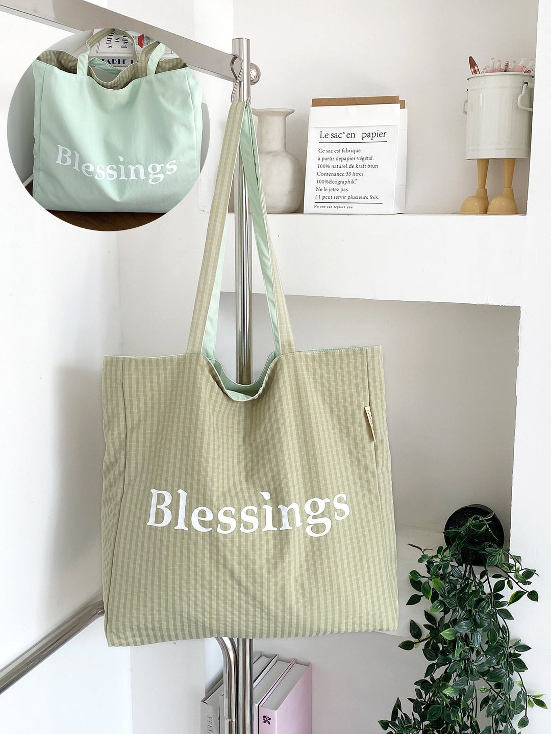 “Blessings” Reversible Stripe Everyday Carryall Tote