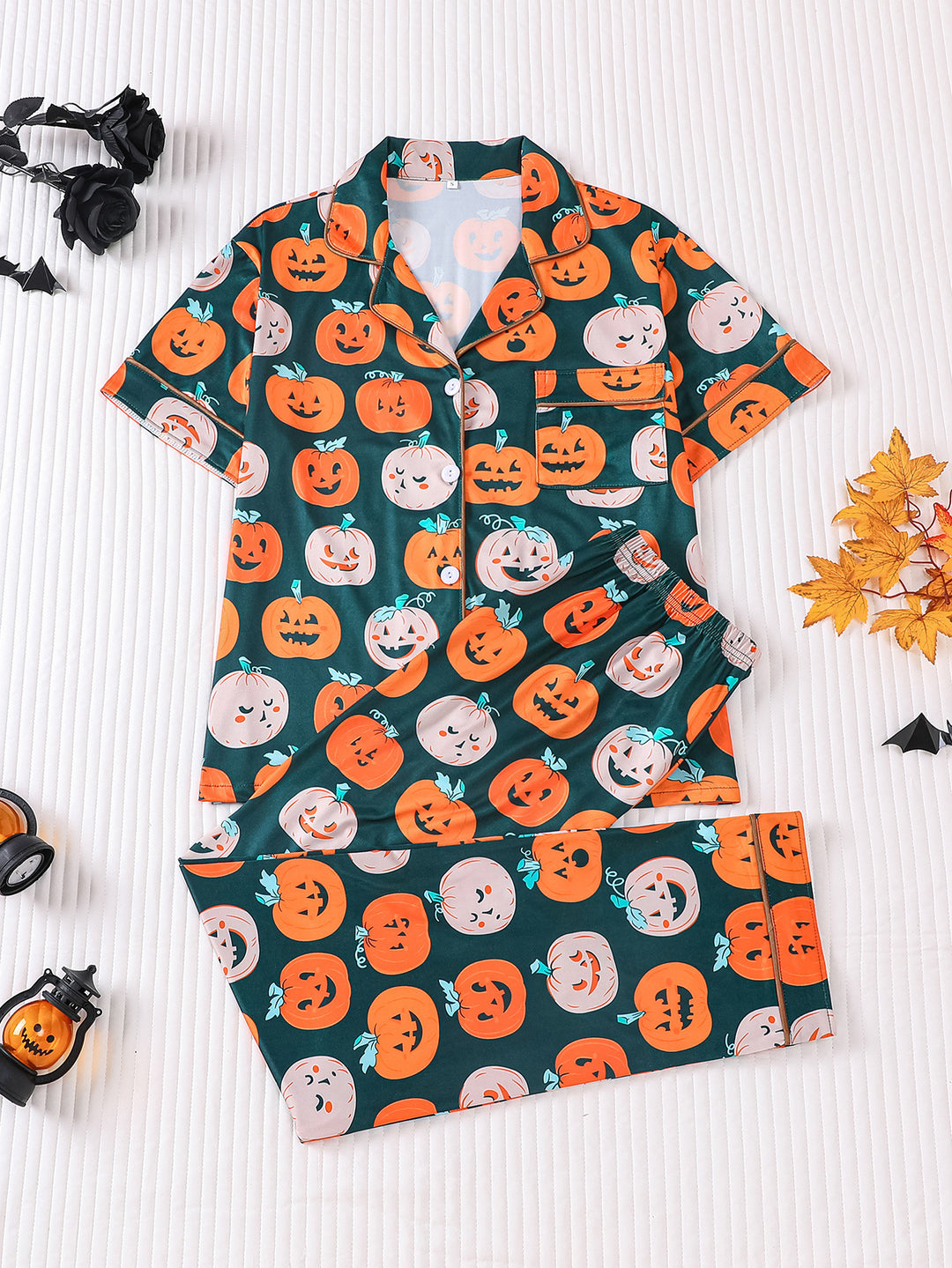 Happy Pumpkin Short Sleeve Pajama Pant Set