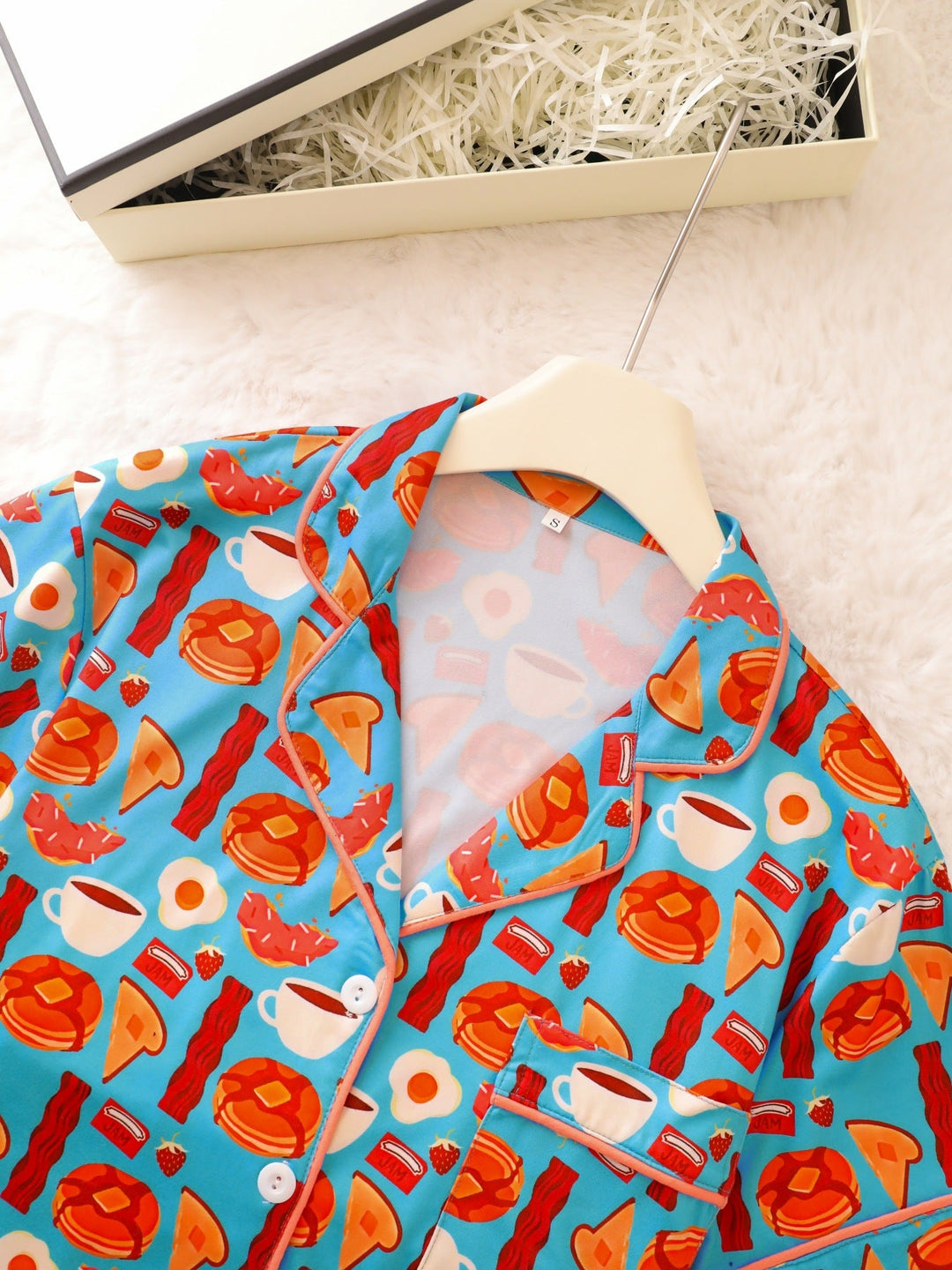 Breakfast Print Ruffle Hem Pajama Set