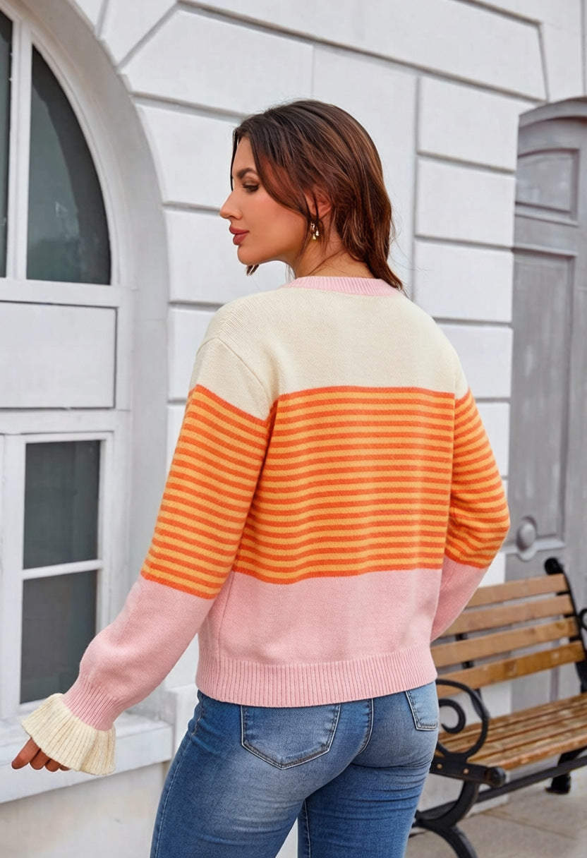 Contrast Stripe Button Front Cardigan