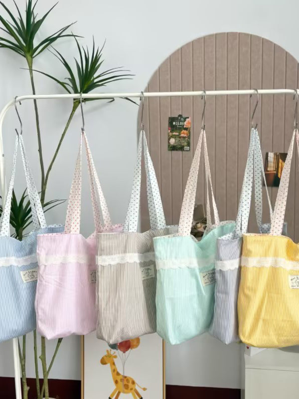 Lace Trim Stripe Everyday Tote Bag