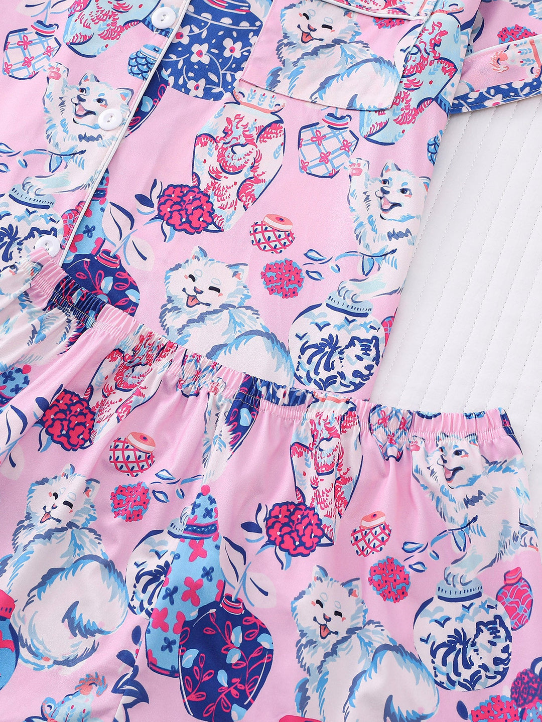 Pink Porcelain Cat Pajama Set