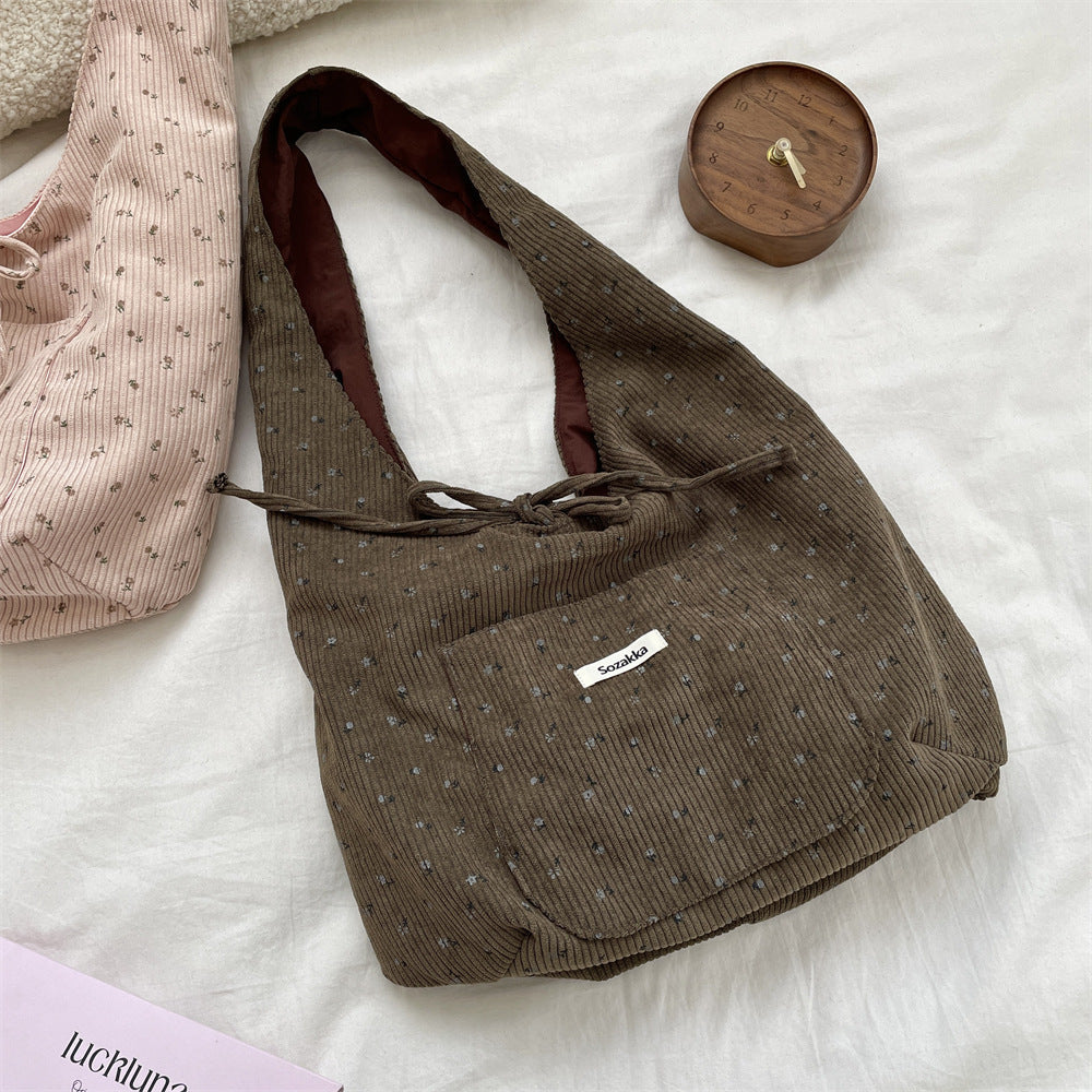 Dainty Floral Corduroy Slouchy Shoulder Bag
