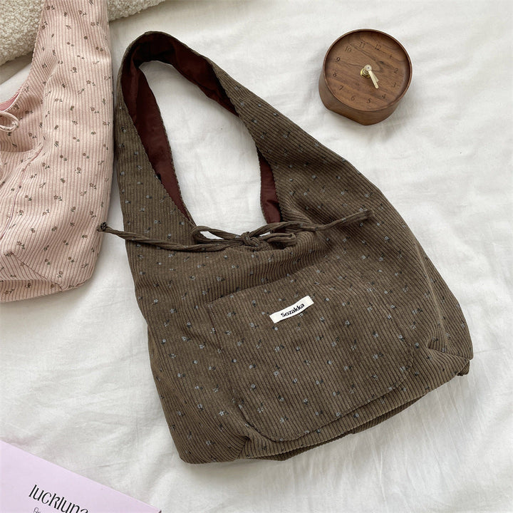 Dainty Floral Corduroy Slouchy Shoulder Bag