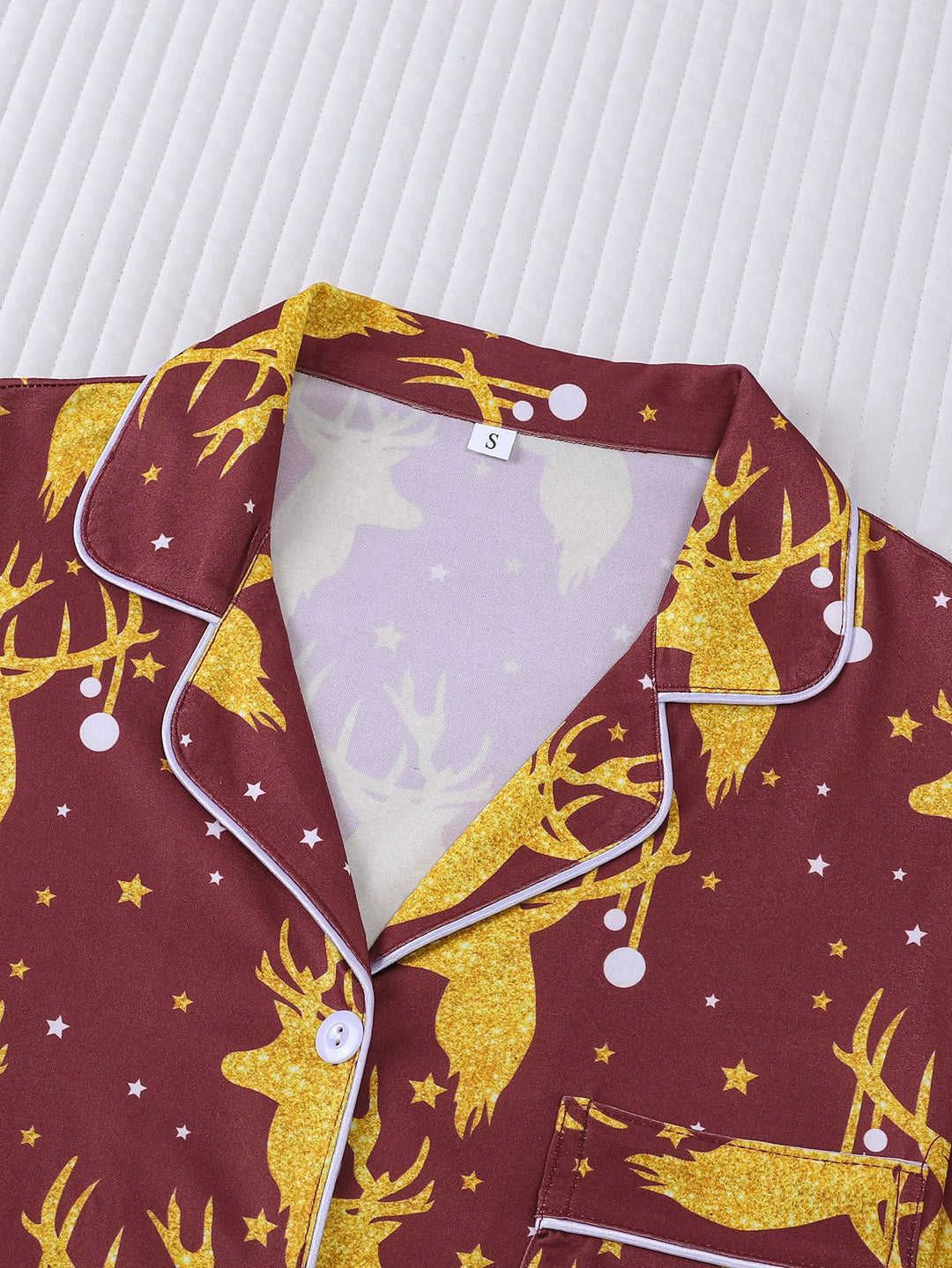 Golden Reindeer Long Sleeve Pajama Set
