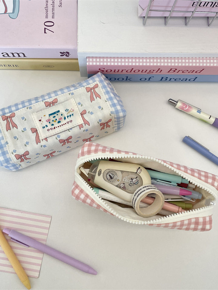 Gingham Bow Pencil Pouch