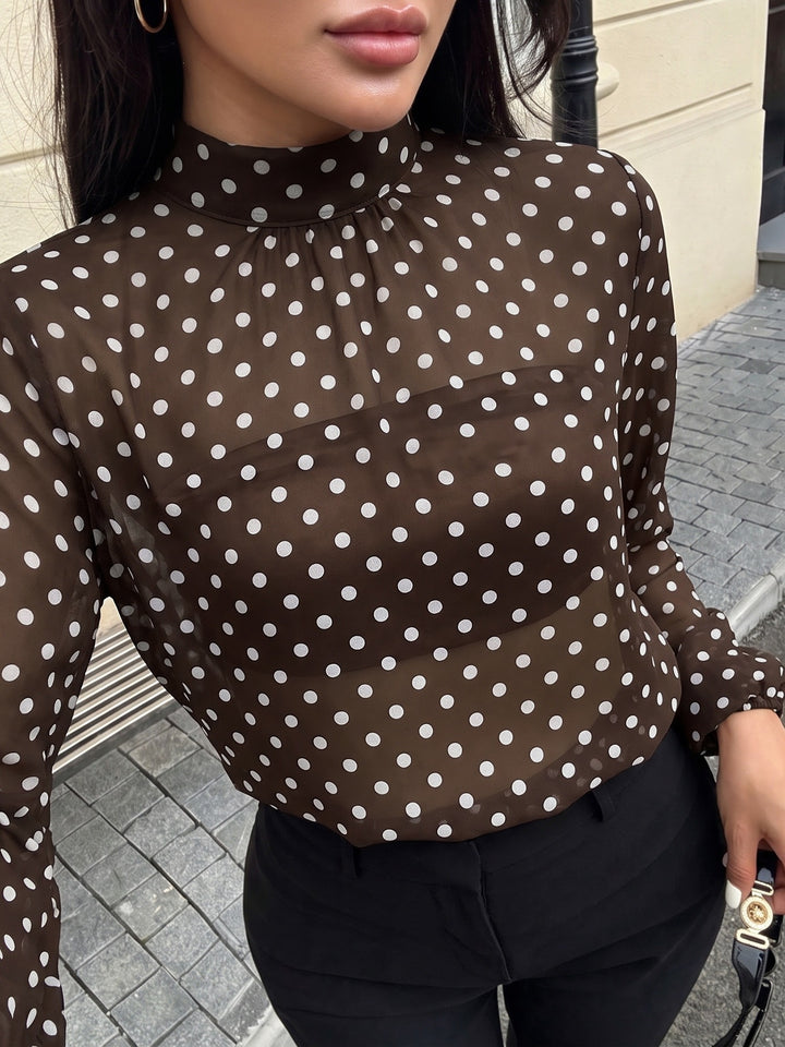 Sheer Polka Dot Bubble Hem Blouse