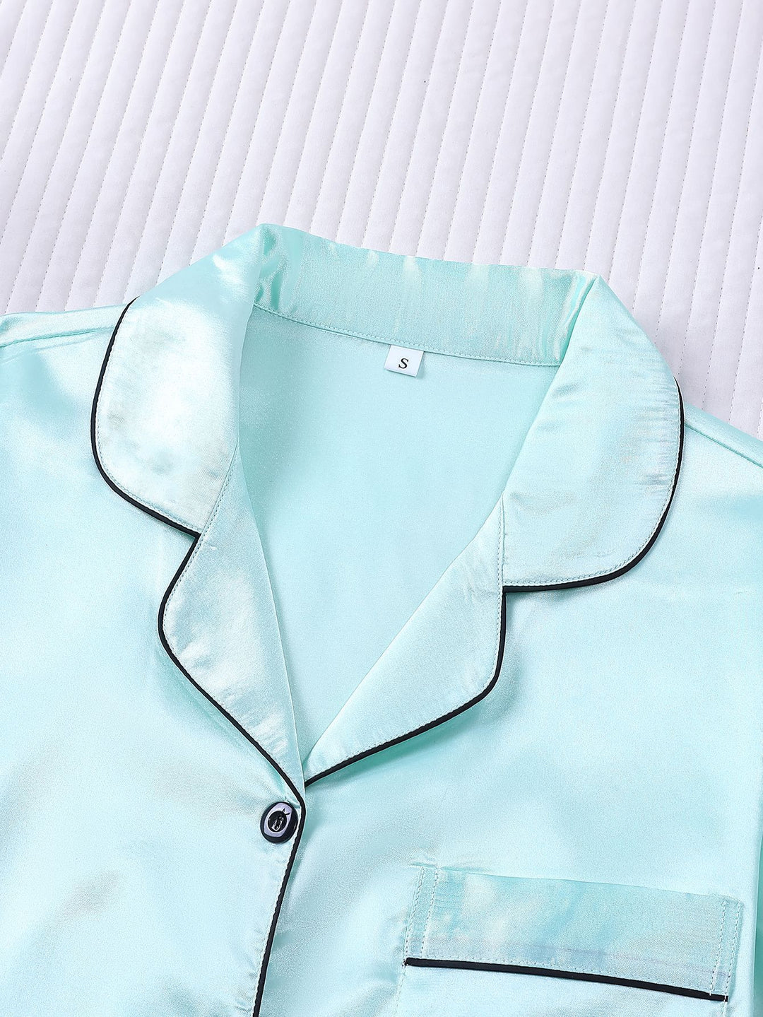 Smooth Fabric Contrast Piping Women's Pajama Set